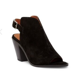 FRYE Courtney Black Open Toe Slingback Suede Bootie SZ 10
